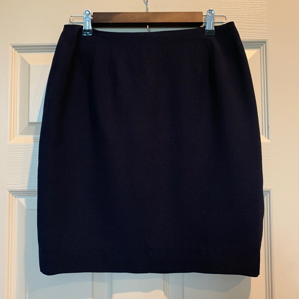 Linda Allard Ellen Tracy Navy Blue Lined Silk Skirt sz 8